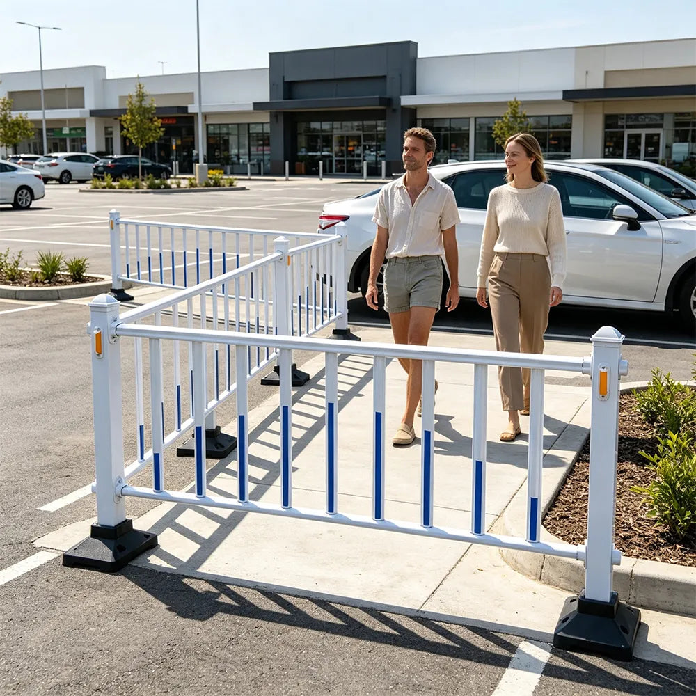 GROVIA Heavy Duty Road Safety Barrier 1.2m Height x 3m Length Steel Guardrail Fence for Pedestrian Traffic Separation - White