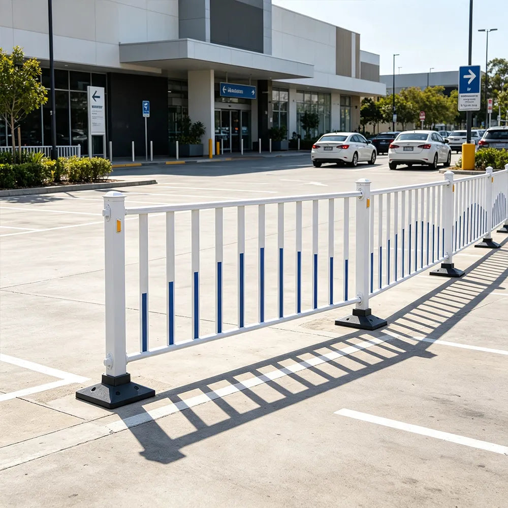 GROVIA Heavy Duty Road Safety Barrier 1.5m Height x 3m Length Steel Guardrail Fence for Pedestrian Traffic Separation - White