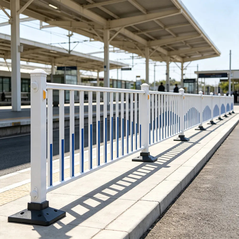 GROVIA Heavy Duty Road Safety Barrier 1.5m Height x 3m Length Steel Guardrail Fence for Pedestrian Traffic Separation - White