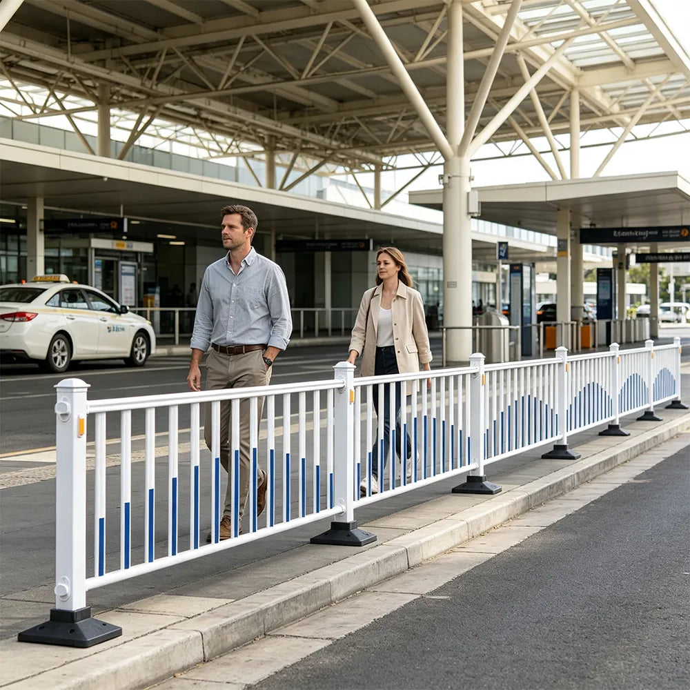 GROVIA Heavy Duty Road Safety Barrier 1.5m Height x 3m Length Steel Guardrail Fence for Pedestrian Traffic Separation - White