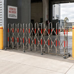 GROVIA Stainless Steel Retractable Safety Barrier 1.1m Height x 3m/5m Length Mobile Crowd Control Fence with Wheels - Red Silver