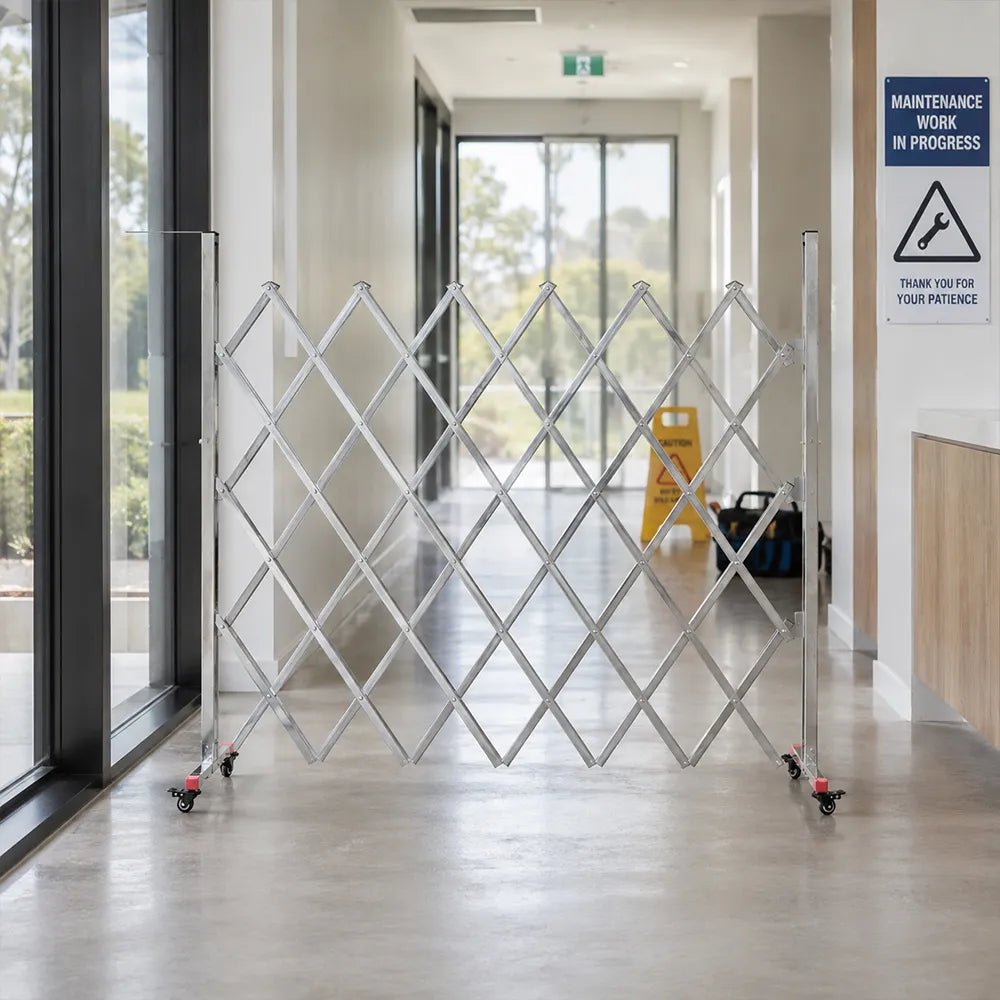 GROVIA Heavy Duty 201 Stainless Steel Retractable Safety Barrier 1.2m Height x 2m/2.5m Length Expandable Crowd Control Fence - Silver