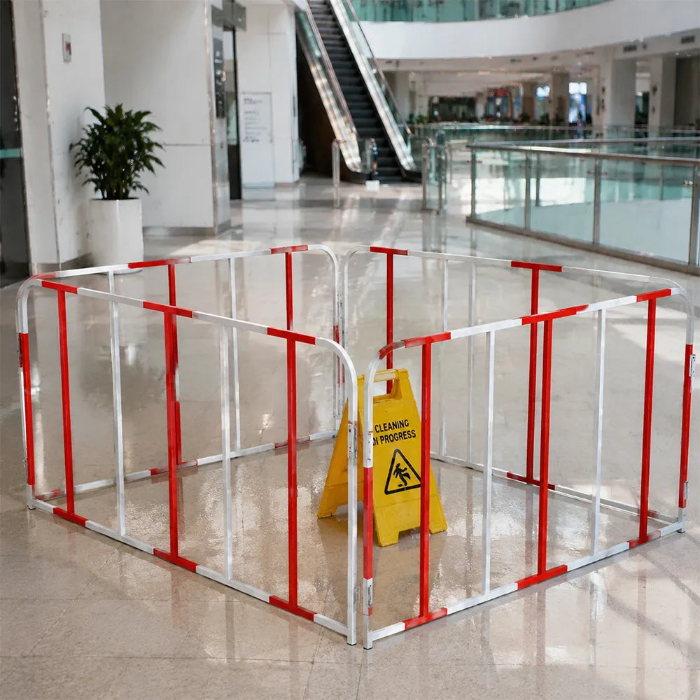 GROVIA Portable Safety Barrier 102cm Height x 100cm Length Temporary Fence Panel Set of 2 for Construction Site Crowd Control - Red & White