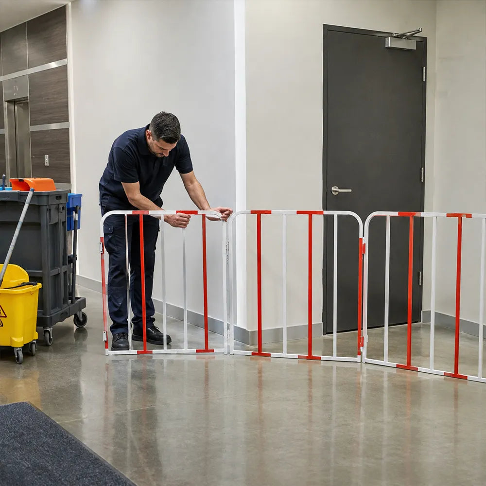 GROVIA Portable Safety Barrier 102cm Height x 100cm Length Temporary Fence Panel Set of 2 for Construction Site Crowd Control - Red & White