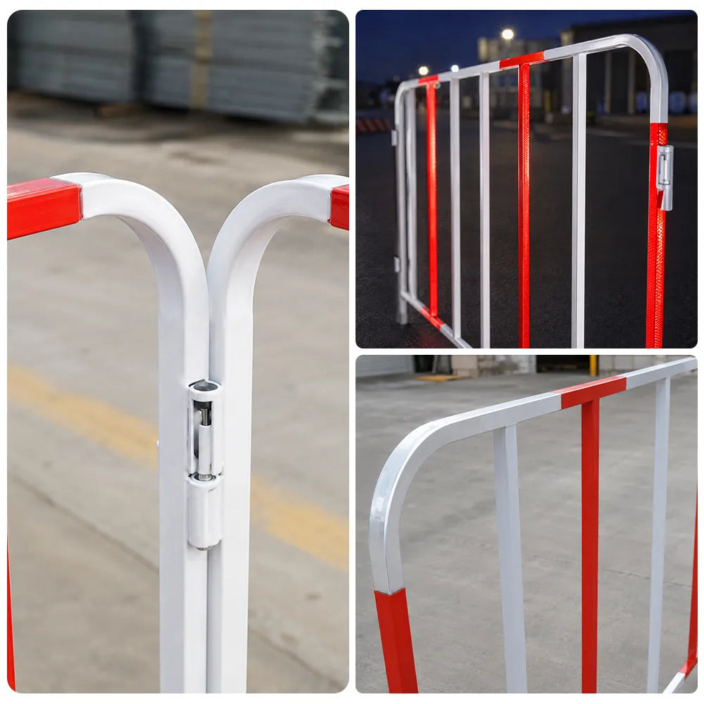 GROVIA Portable Safety Barrier 102cm Height x 100cm Length Temporary Fence Panel Set of 2 for Construction Site Crowd Control - Red & White