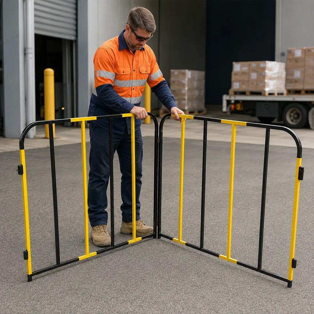 GROVIA Portable Safety Barrier 102cm Height x 100cm Length Temporary Fence Panel Set of 2 for Construction Site Crowd Control - Yellow & Black