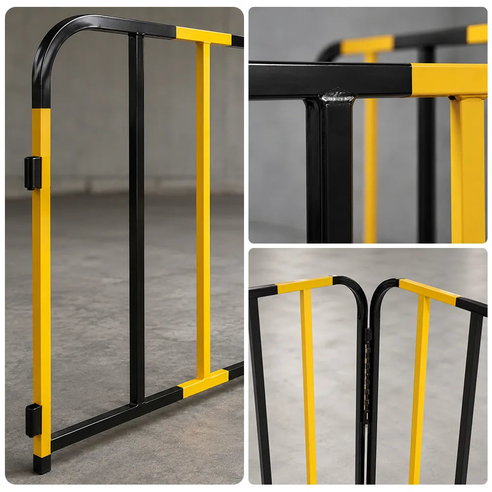 GROVIA Portable Safety Barrier 102cm Height x 100cm Length Temporary Fence Panel Set of 2 for Construction Site Crowd Control - Yellow & Black
