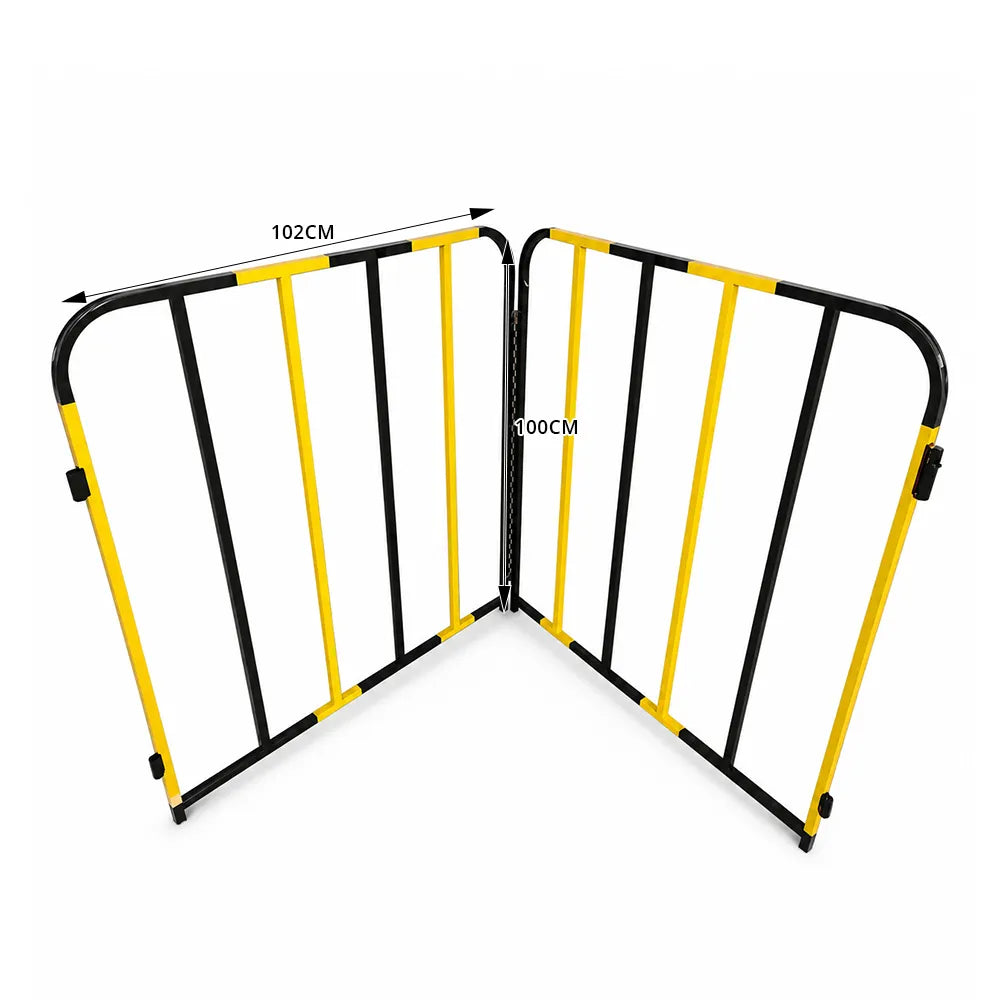 GROVIA Portable Safety Barrier 102cm Height x 100cm Length Temporary Fence Panel Set of 2 for Construction Site Crowd Control - Yellow & Black