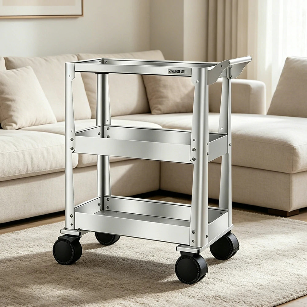 GROVIA Stainless Steel Utility Trolley Reinforced Stable Large Size 780x460x920mm Workshop Kitchen Storage Cart - Silver
