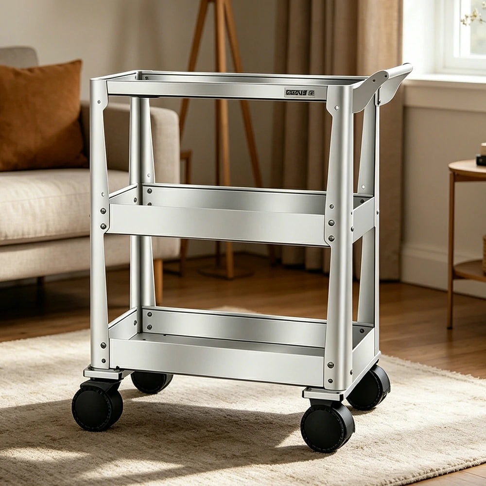 GROVIA Stainless Steel Utility Trolley Reinforced Stable Large Size 780x460x920mm Workshop Kitchen Storage Cart - Silver