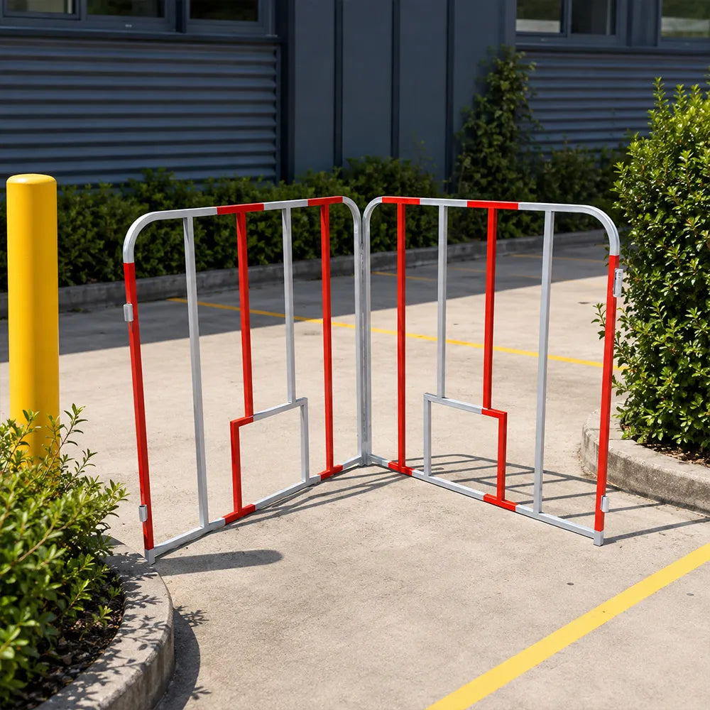GROVIA Portable Safety Barrier 102cm Height x 100cm Length Temporary Fence Panel Set of 2 for Construction Site Crowd Control - White & Red
