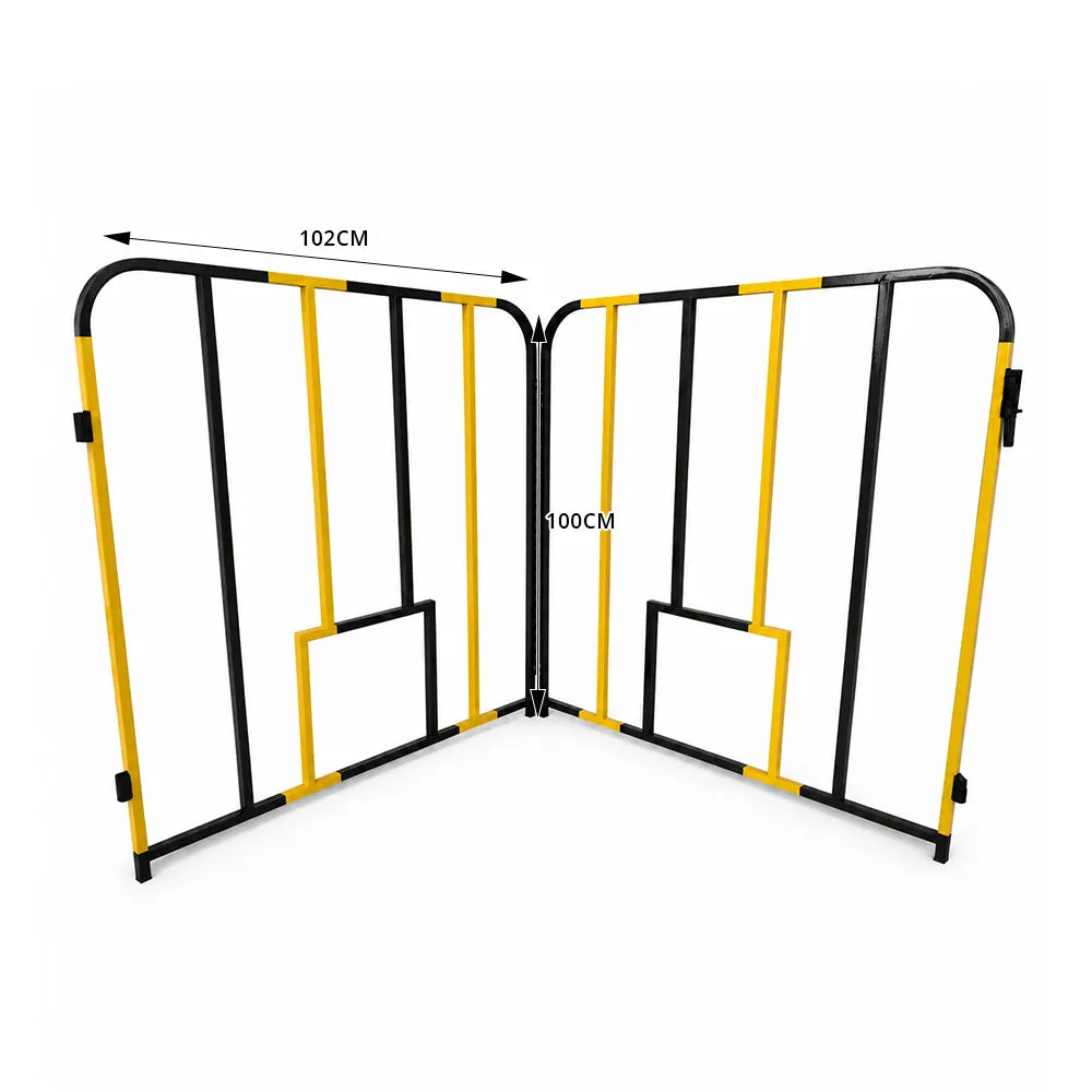 GROVIA Portable Safety Barrier 102cm Height x 100cm Length Temporary Fence Panel Set of 2 for Construction Site Crowd Control - Black & Yellow