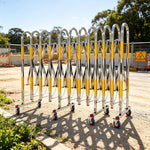 GROVIA Heavy Duty Stainless Steel Retractable Safety Barrier 1.1m Height x 3m/5m Length Expandable Crowd Control Fence with Wheels - Yellow