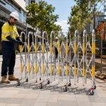 GROVIA Heavy Duty Stainless Steel Retractable Safety Barrier 1.1m Height x 3m/5m Length Expandable Crowd Control Fence with Wheels - Yellow