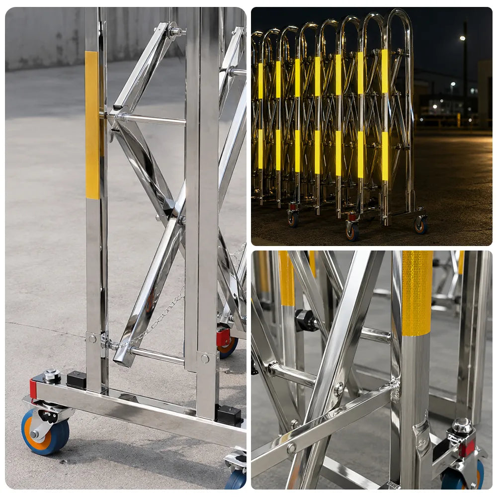 GROVIA Heavy Duty Stainless Steel Retractable Safety Barrier 1.1m Height x 3m/5m Length Expandable Crowd Control Fence with Wheels - Yellow