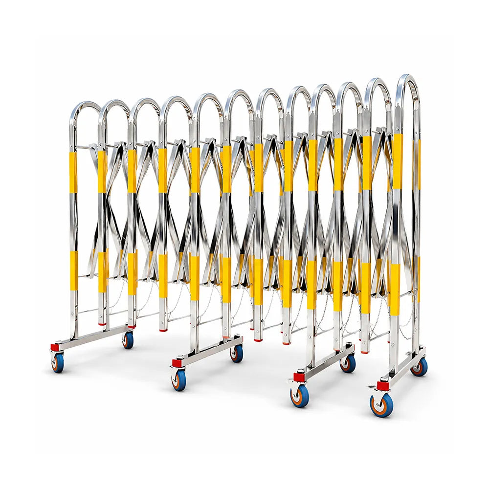 GROVIA Heavy Duty Stainless Steel Retractable Safety Barrier 1.1m Height x 3m/5m Length Expandable Crowd Control Fence with Wheels - Yellow