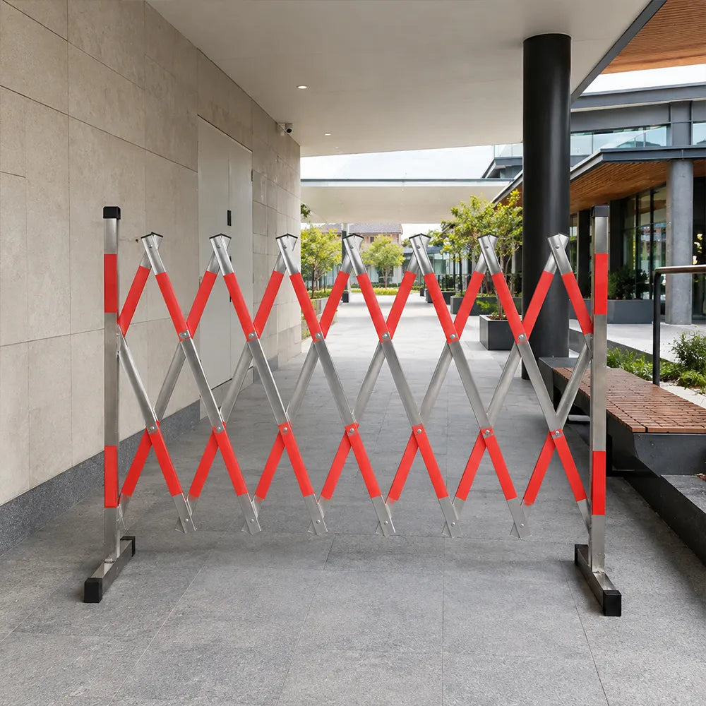 GROVIA Portable Retractable Safety Barrier 1.2m Height x 4m Length Expandable Crowd Control Fence with Reflective Strips - Red