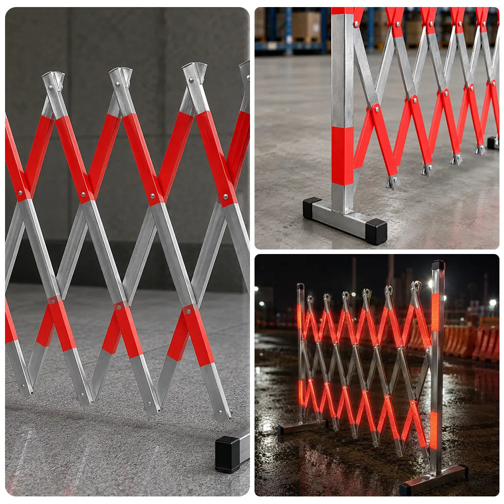 GROVIA Portable Retractable Safety Barrier 1.2m Height x 4m Length Expandable Crowd Control Fence with Reflective Strips - Red