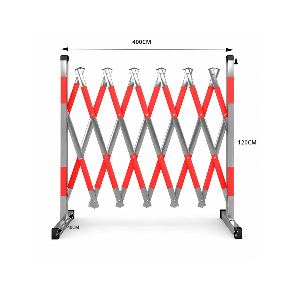 GROVIA Portable Retractable Safety Barrier 1.2m Height x 4m Length Expandable Crowd Control Fence with Reflective Strips - Red