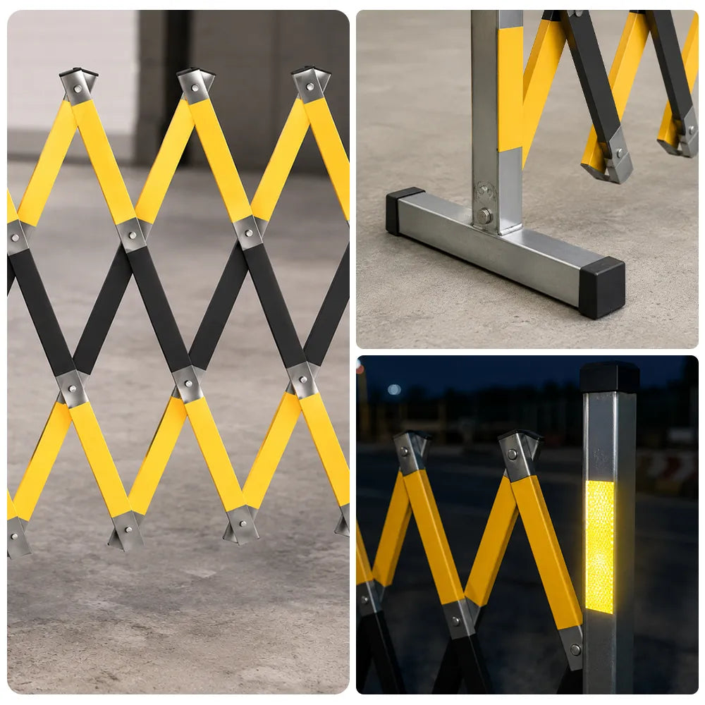 GROVIA Portable Retractable Safety Barrier 1.2m Height x 4m Length Expandable Crowd Control Fence with Reflective Strips - Yellow & Black