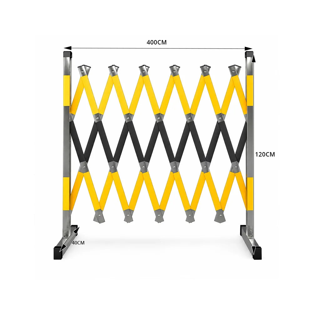 GROVIA Portable Retractable Safety Barrier 1.2m Height x 4m Length Expandable Crowd Control Fence with Reflective Strips - Yellow & Black
