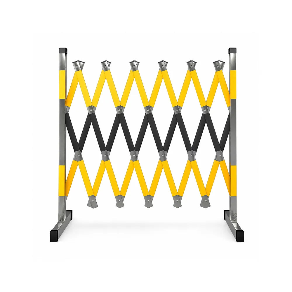 GROVIA Portable Retractable Safety Barrier 1.2m Height x 4m Length Expandable Crowd Control Fence with Reflective Strips - Yellow & Black