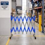 GROVIA Portable Retractable Safety Barrier 1.2m Height x 4m Length Expandable Crowd Control Fence with Reflective Strips - Blue & Silver