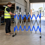 GROVIA Portable Retractable Safety Barrier 1.2m Height x 4m Length Expandable Crowd Control Fence with Reflective Strips - Blue & Silver