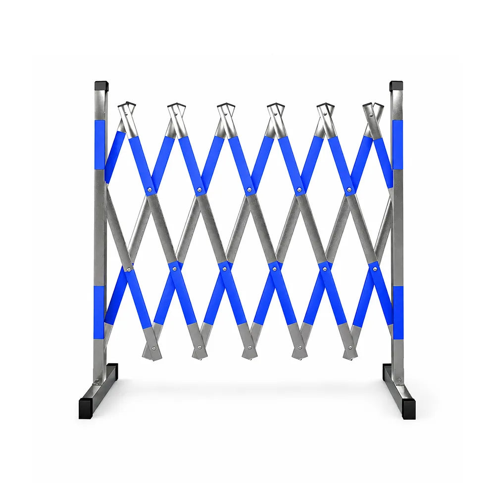 GROVIA Portable Retractable Safety Barrier 1.2m Height x 4m Length Expandable Crowd Control Fence with Reflective Strips - Blue & Silver