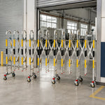 GROVIA Heavy Duty Stainless Steel Retractable Safety Barrier 1.1m Height x 3m/5m Length Expandable Crowd Control Fence with Wheels - Yellow & Black