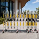 GROVIA Heavy Duty Stainless Steel Retractable Safety Barrier 1.1m Height x 3m/5m Length Expandable Crowd Control Fence with Wheels - Yellow & Black