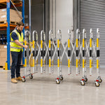 GROVIA Heavy Duty Stainless Steel Retractable Safety Barrier 1.1m Height x 3m/5m Length Expandable Crowd Control Fence with Wheels - Yellow & Black