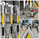 GROVIA Heavy Duty Stainless Steel Retractable Safety Barrier 1.1m Height x 3m/5m Length Expandable Crowd Control Fence with Wheels - Yellow & Black