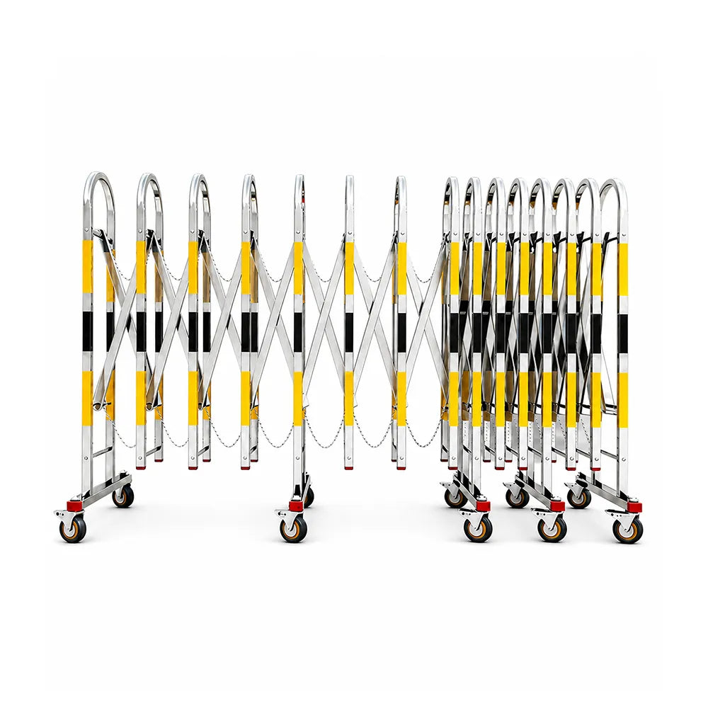 GROVIA Heavy Duty Stainless Steel Retractable Safety Barrier 1.1m Height x 3m/5m Length Expandable Crowd Control Fence with Wheels - Yellow & Black
