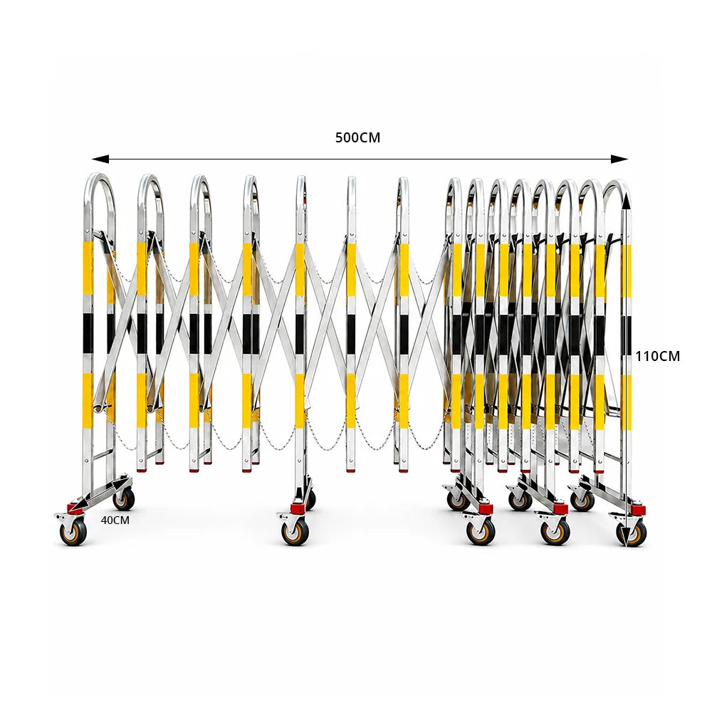 GROVIA Heavy Duty Stainless Steel Retractable Safety Barrier 1.1m Height x 3m/5m Length Expandable Crowd Control Fence with Wheels - Yellow & Black