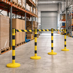GROVIA Premium Retractable Belt Barrier 92cm Height with 3m Yellow Black Belt Heavy Duty Weighted Base Crowd Control Stanchion - Yellow & Black