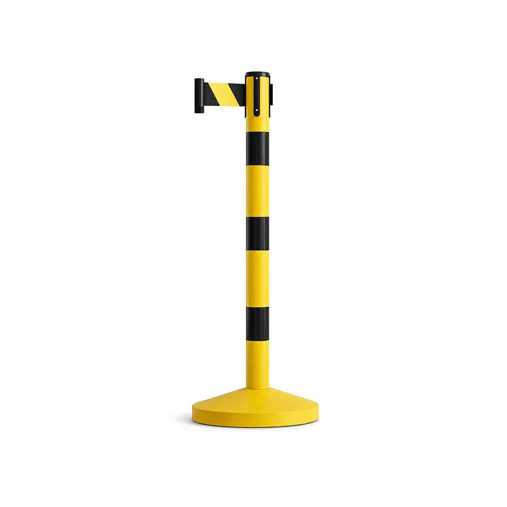 GROVIA Premium Retractable Belt Barrier 92cm Height with 3m Yellow Black Belt Heavy Duty Weighted Base Crowd Control Stanchion - Yellow & Black