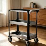 GROVIA Stainless Steel Utility Trolley Reinforced Stable Large Size 780x460x920mm Workshop Kitchen Storage Cart - Grey & Black