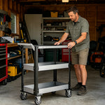 GROVIA Stainless Steel Utility Trolley Reinforced Stable Large Size 780x460x920mm Workshop Kitchen Storage Cart - Grey & Black