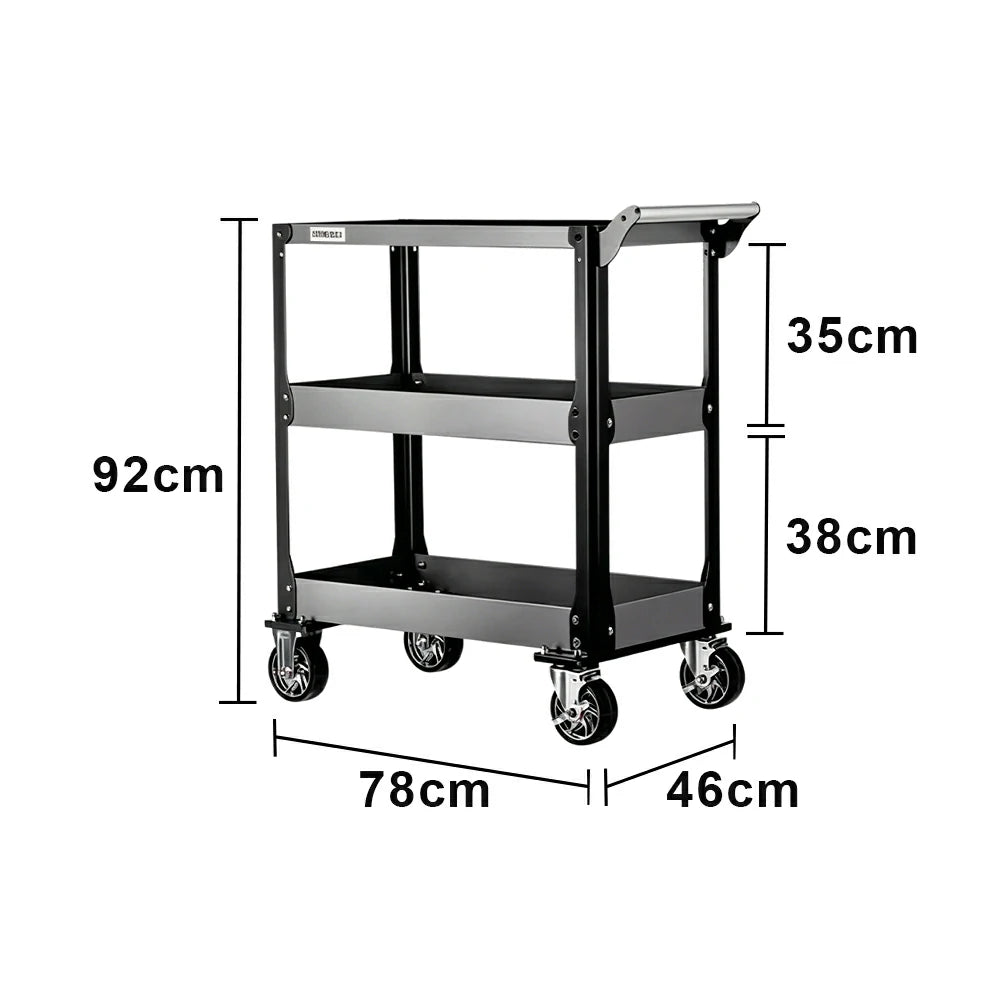 GROVIA Stainless Steel Utility Trolley Reinforced Stable Large Size 780x460x920mm Workshop Kitchen Storage Cart - Grey & Black