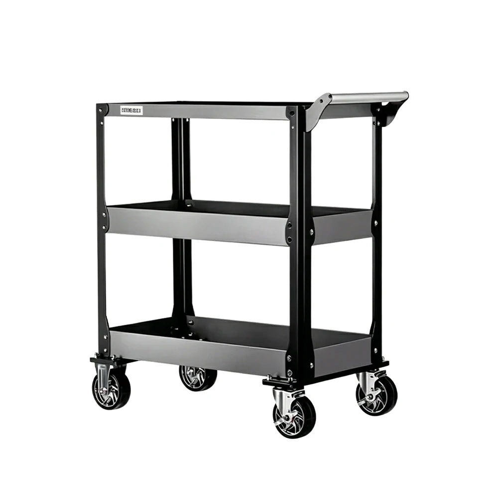 GROVIA Stainless Steel Utility Trolley Reinforced Stable Large Size 780x460x920mm Workshop Kitchen Storage Cart - Grey & Black