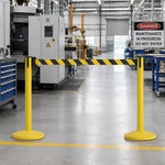 GROVIA Premium Retractable Belt Barrier 92cm Height with 3m Yellow Black Belt Heavy Duty Weighted Base Crowd Control Stanchion - Yellow