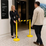 GROVIA Premium Retractable Belt Barrier 92cm Height with 3m Yellow Black Belt Heavy Duty Weighted Base Crowd Control Stanchion - Yellow