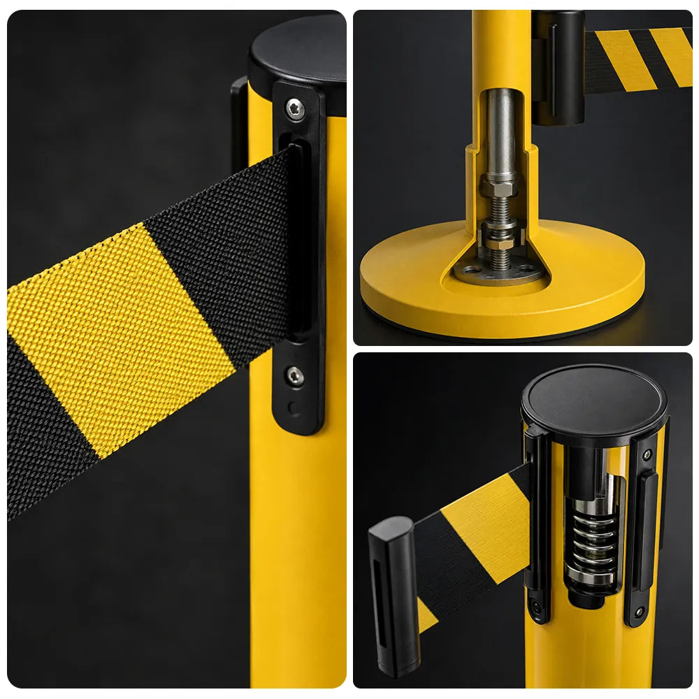 GROVIA Premium Retractable Belt Barrier 92cm Height with 3m Yellow Black Belt Heavy Duty Weighted Base Crowd Control Stanchion - Yellow