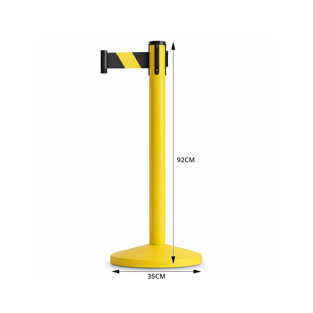 GROVIA Premium Retractable Belt Barrier 92cm Height with 3m Yellow Black Belt Heavy Duty Weighted Base Crowd Control Stanchion - Yellow