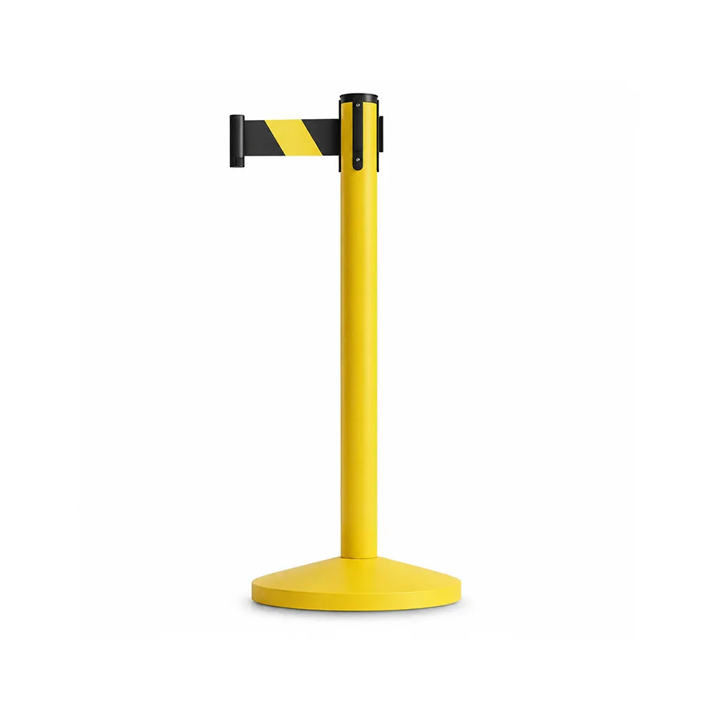 GROVIA Premium Retractable Belt Barrier 92cm Height with 3m Yellow Black Belt Heavy Duty Weighted Base Crowd Control Stanchion - Yellow