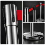 GROVIA Stainless Steel Retractable Belt Barrier 97cm Height with 2m Line U Shape Cast Iron Base Queue Control Stanchion - Silver