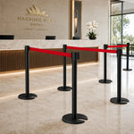 GROVIA Stainless Steel Retractable Belt Barrier 97cm Height with 2m Line U Shape Cast Iron Base Queue Control Stanchion - Black