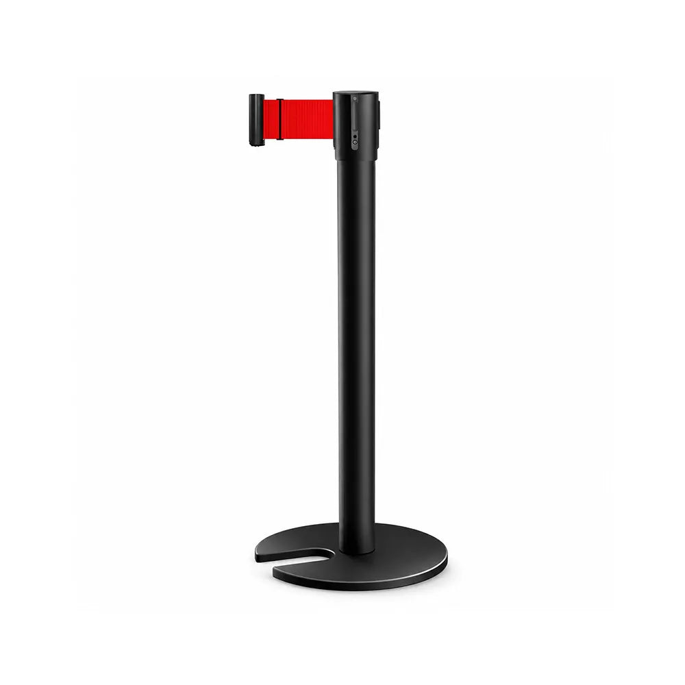 GROVIA Stainless Steel Retractable Belt Barrier 97cm Height with 2m Line U Shape Cast Iron Base Queue Control Stanchion - Black