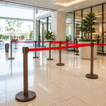 GROVIA Heavy Duty Retractable Belt Barrier 90cm Height with 5m Coffee Belt and Weighted Iron Base Queue Control Stanchion - Brown